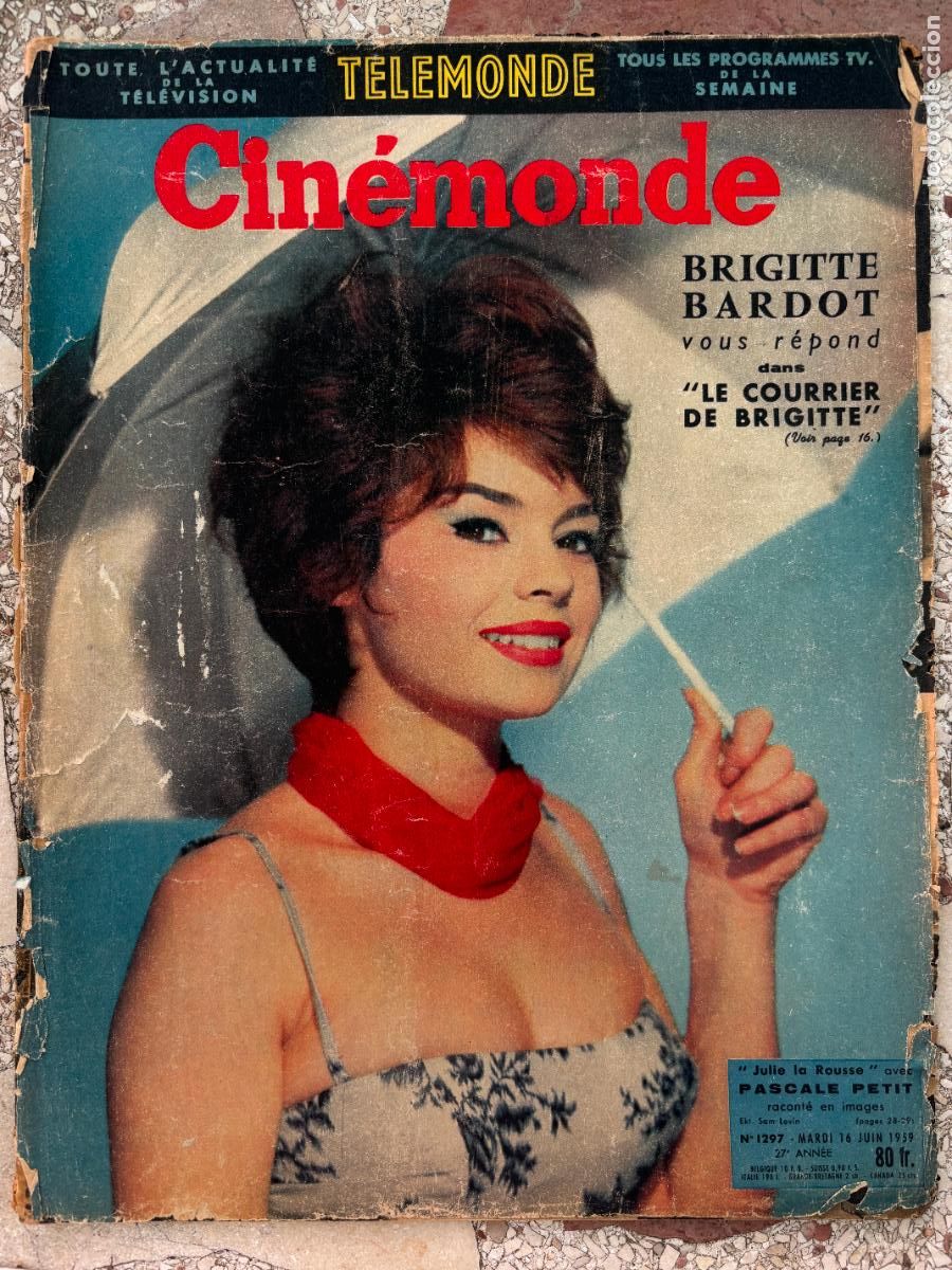 Cine: CIN&Eacute;MONDE N&ordm; 1297 A&Ntilde;O 1959. PASCALE PETIT EN PORTADA. BRIGITTE BARDOT. JACK ARNOLD.