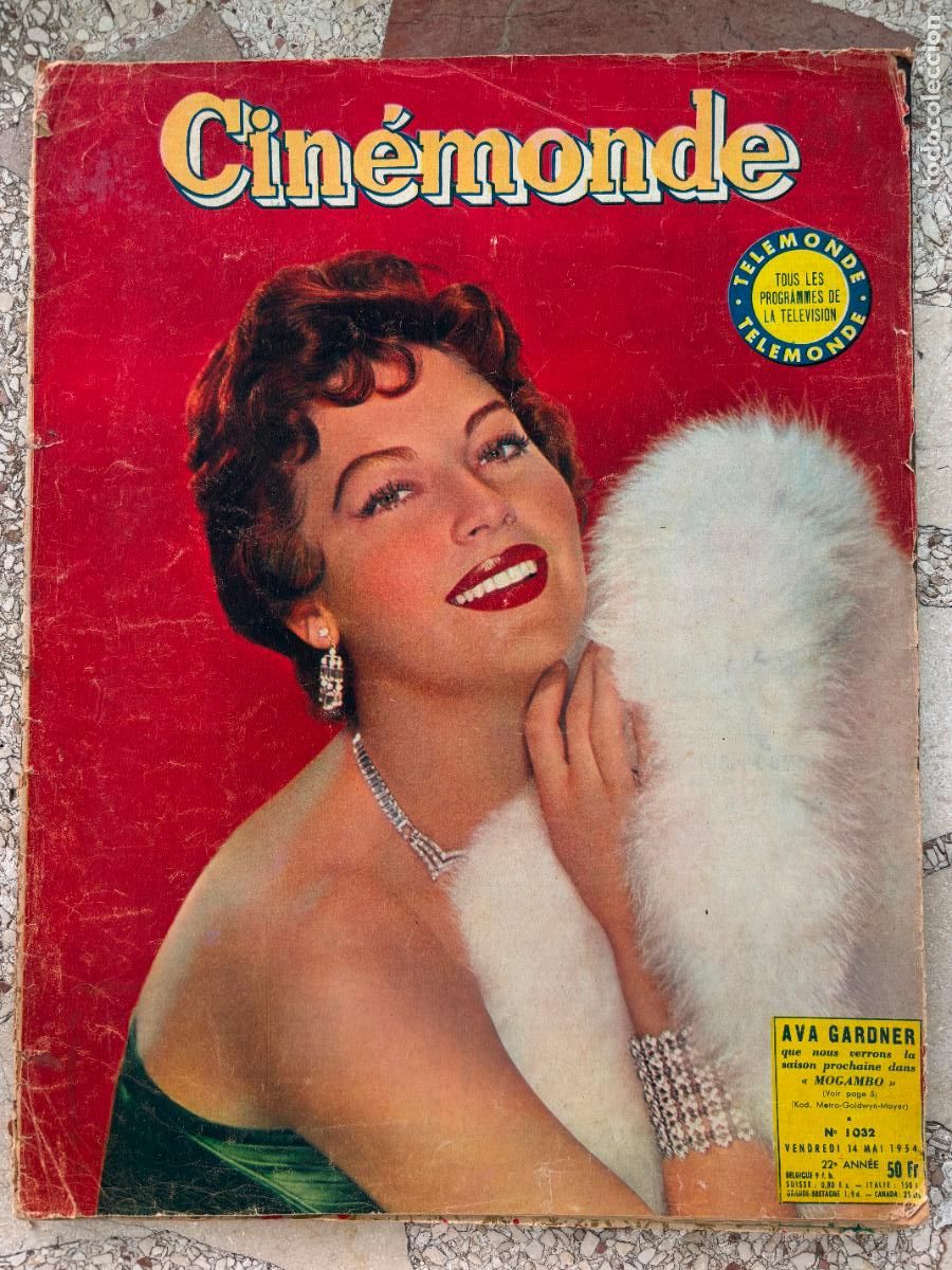 Cine: CIN&Eacute;MONDE N&ordm; 1032 A&Ntilde;O 1954. AVA GARDNER EN PORTADA. YVONNE DE CARLO. MIREILLE OZY. CLAUDE FARELL