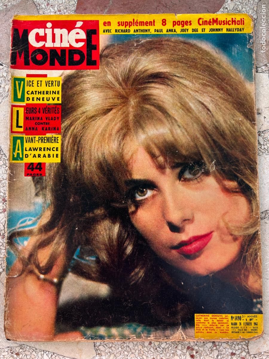 Cine: CIN&Eacute;MONDE N&ordm; 1490 A&Ntilde;O 1963. CATHERINE DENEUVE EN PORTADA. MARINA VLADY VS ANNA KARINA.