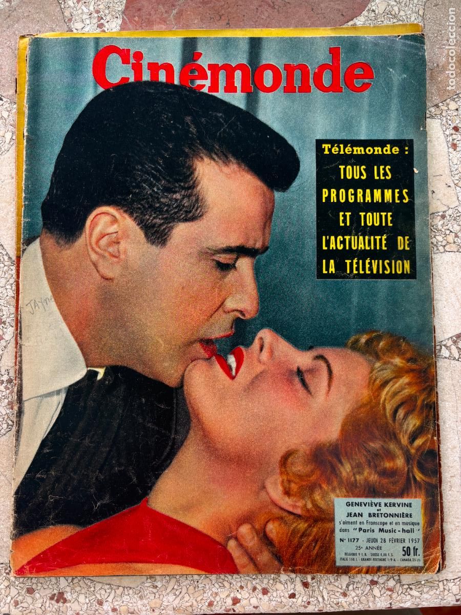 Cine: CIN&Eacute;MONDE N&ordm; 1177 A&Ntilde;O 1957. GENEVIEVE KERVINE Y JEAN BRETONNIERE EN PORTADA. MAURICE RONET.