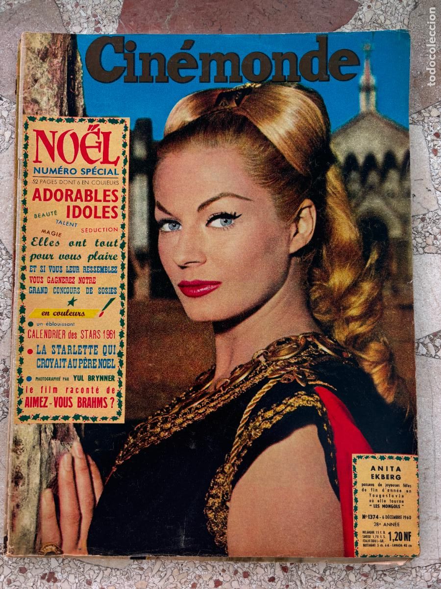 Cine: CIN&Eacute;MONDE N&ordm; 1374 A&Ntilde;O 1960. ANITA EKBERG EN PORTADA. BRIGITTE BARDOT. MARILYN MONROE.