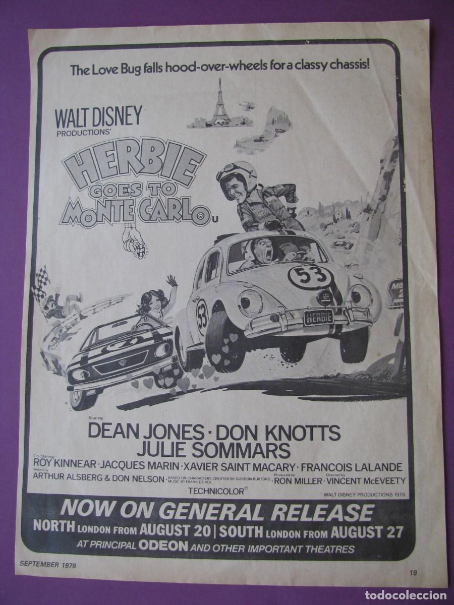 Cine: UNA HOJA DE LA REVISTA PHOTOPLAY. CON ANUNCIO PELICULA HERBIE GOES TOMONTE CARLO. SEPTIEMBRE 1978.