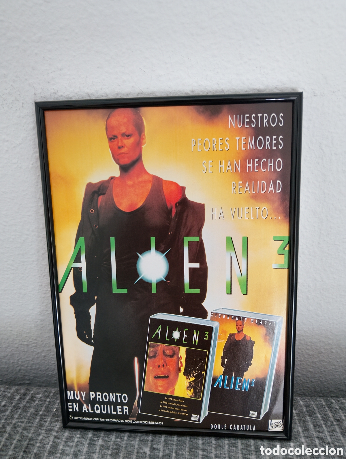 Cine: Alien 3 VHS anuncio original vintage a&ntilde;os 90 enmarcardo cine pel&iacute;cula tv