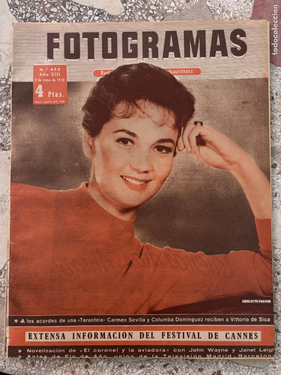 Cine: FOTOGRAMAS N&ordm; 493 a&ntilde;o 1958. LISELOTTE PULVER EN PORTADA. CARMEN SEVILLA. JOHN WAYNE.