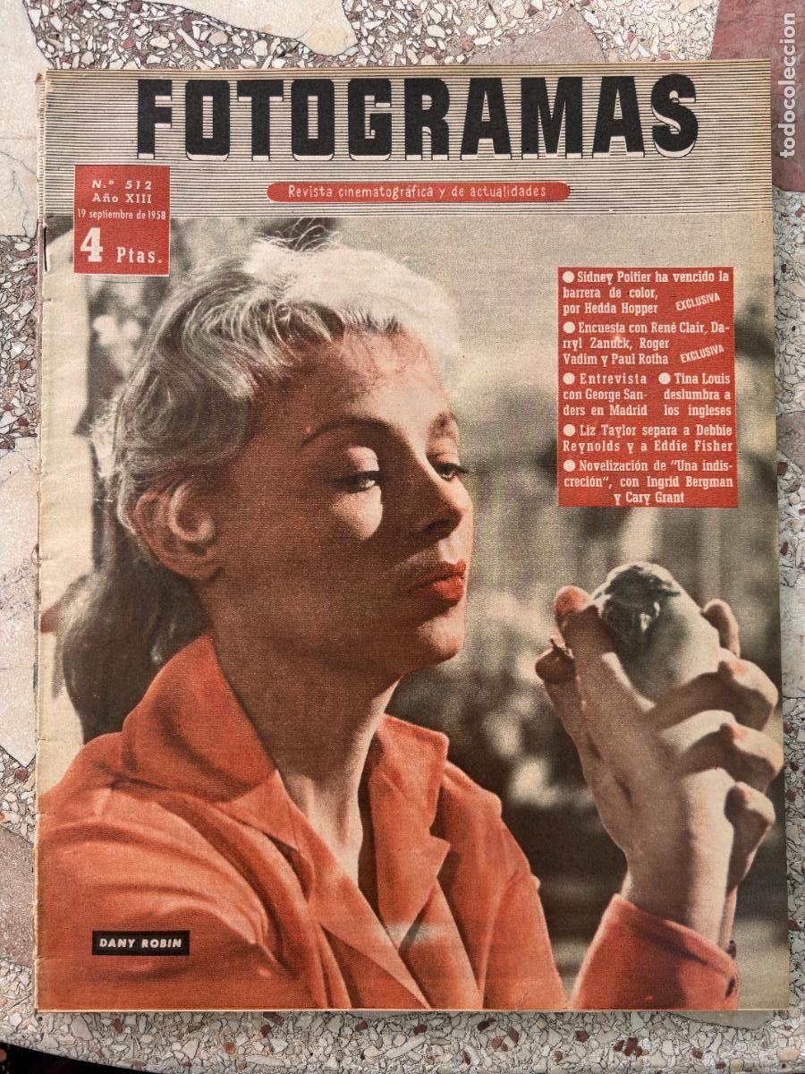 Cine: FOTOGRAMAS N&ordm; 512 A&Ntilde;O 1958. DANY ROBIN EN PORTADA. SIDNEY POITIER. HEDDA HOPPER. PAUL ROTHA.