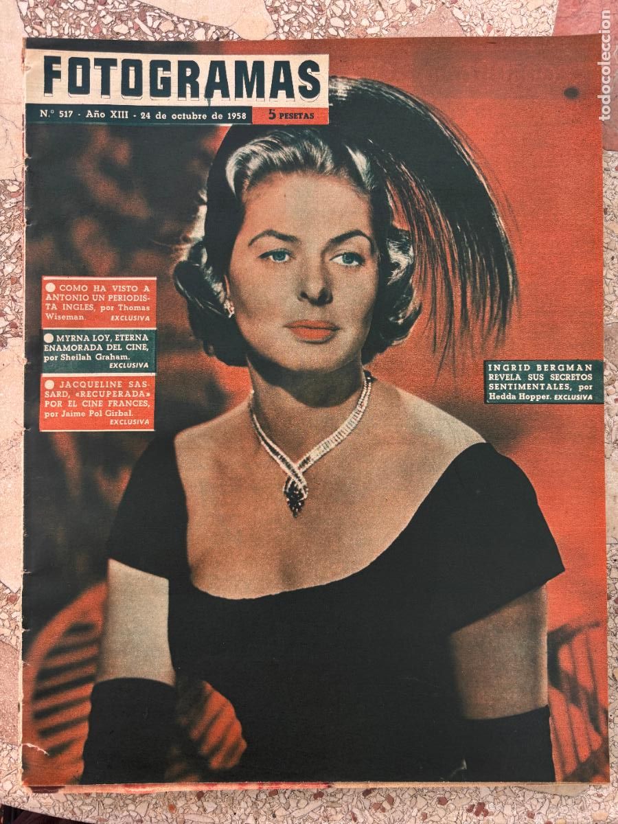 Cine: FOTOGRAMAS N&ordm; 517 A&Ntilde;O 1958. INGRID BERGMAN. MYRNA LOY. JACQUELINE SASARD. POL GIRBAL.