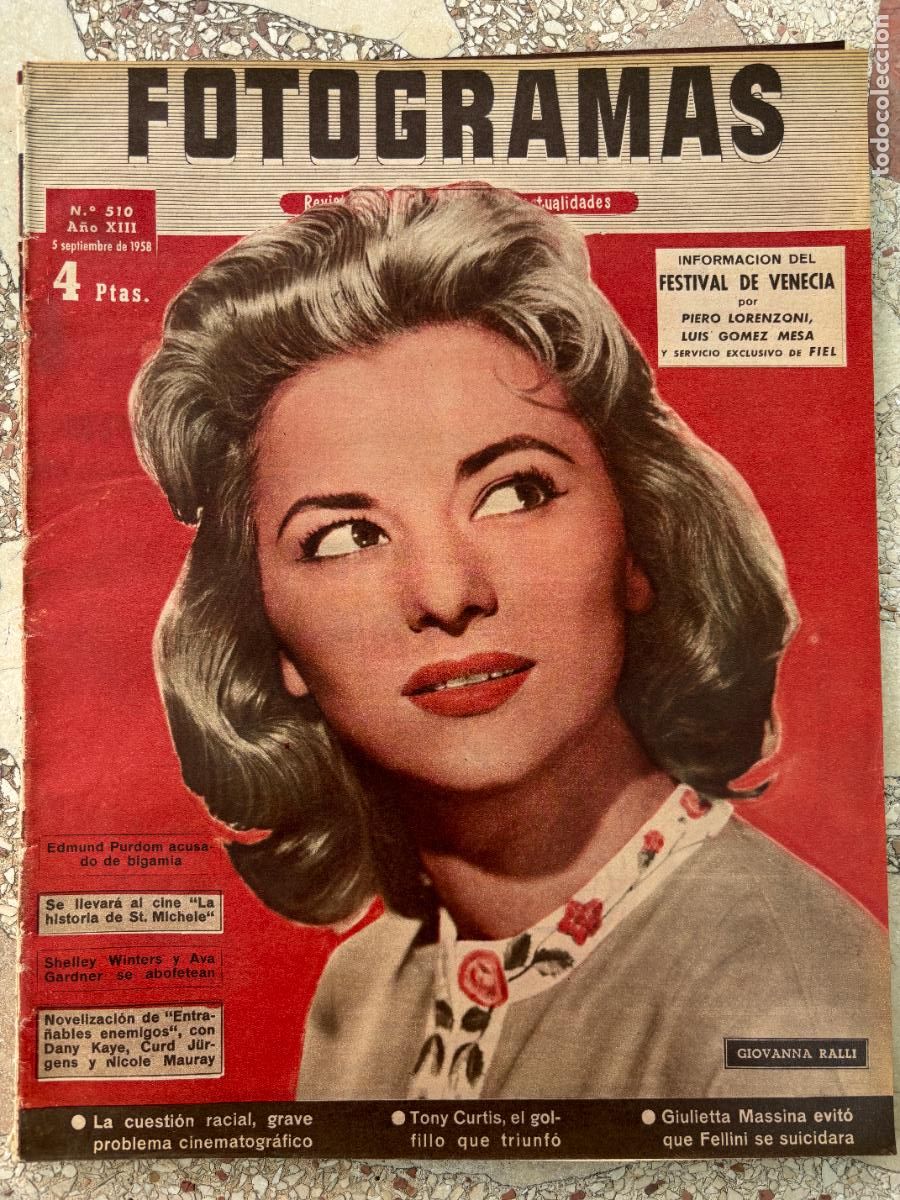 Cine: FOTOGRAMAS N&ordm; 510 A&Ntilde;O 1958. GIOVANNA RALLI EN PORTADA. SHELLEY WINTERS Y AVA GARDNER.