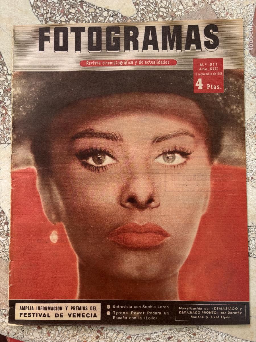 Cine: FOTOGRAMAS N&ordm; 511 A&Ntilde;O 1958. ENTREVISTA SOPHIA LOREN. TYRONE POWER. DOROTHY MALONE. ERROL FLYNN.