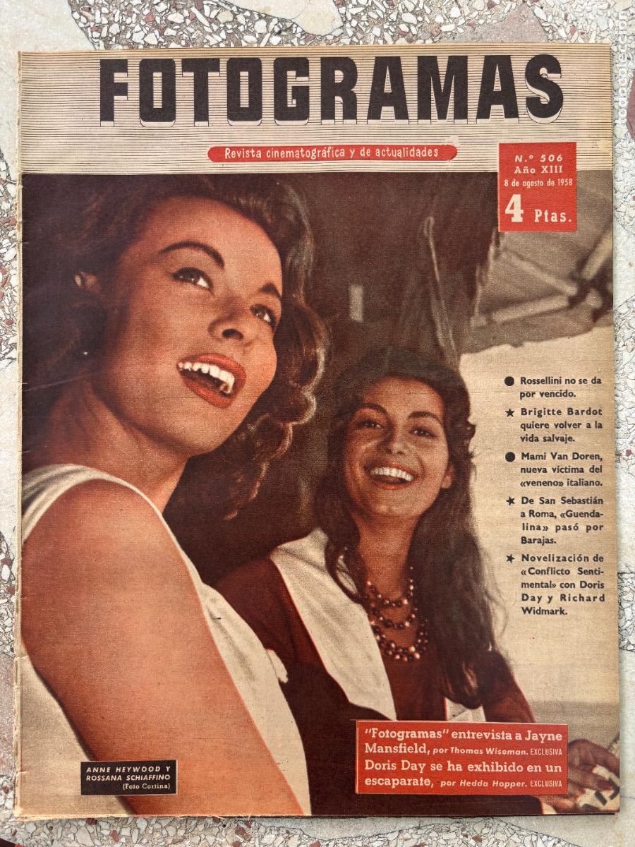 Cine: FOTOGRAMAS N&ordm; 506 A&Ntilde;O 1958. ANNE HEYWOOD Y ROSSANA SCHIAFFINO EN PORTADA. ROSSELLINI. MAMI VAN DOREN