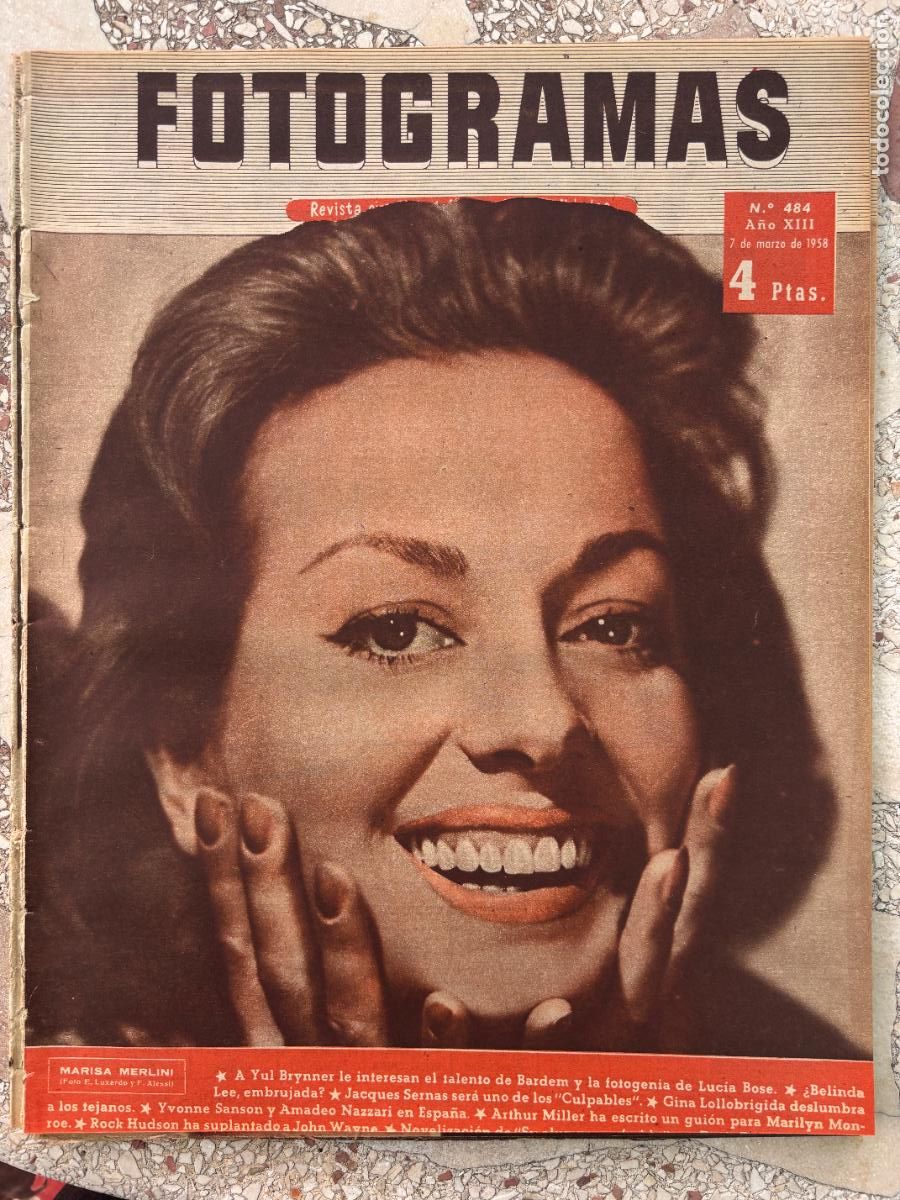Cine: FOTOGRAMAS N&ordm; 484 A&Ntilde;O 1958. MARISA MERLINI EN PORTADA. YUL BRYNNER. ARTHUR MILLER. AMADEO NAZZARI.