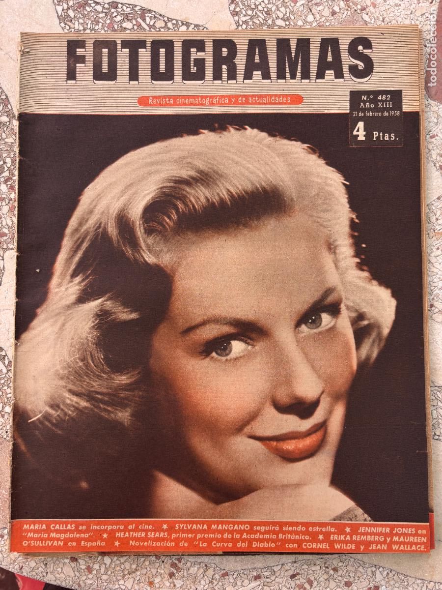 Cine: FOTOGRAMAS N&ordm; 482 A&Ntilde;O 1958. MARIA CALLAS. SYLVANA MANGANO. JENNIFER JONES. ERIKA REMBERG.