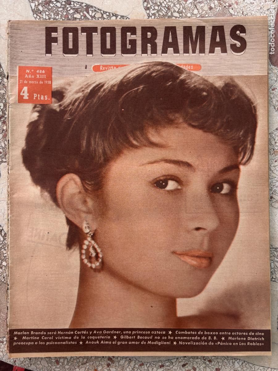 Cine: FOTOGRAMAS N&ordm; 486 A&Ntilde;O 1958. MARLON BRANDO Y AVA GARDNER. MARTINE CAROL. GILBERT BECAUD.