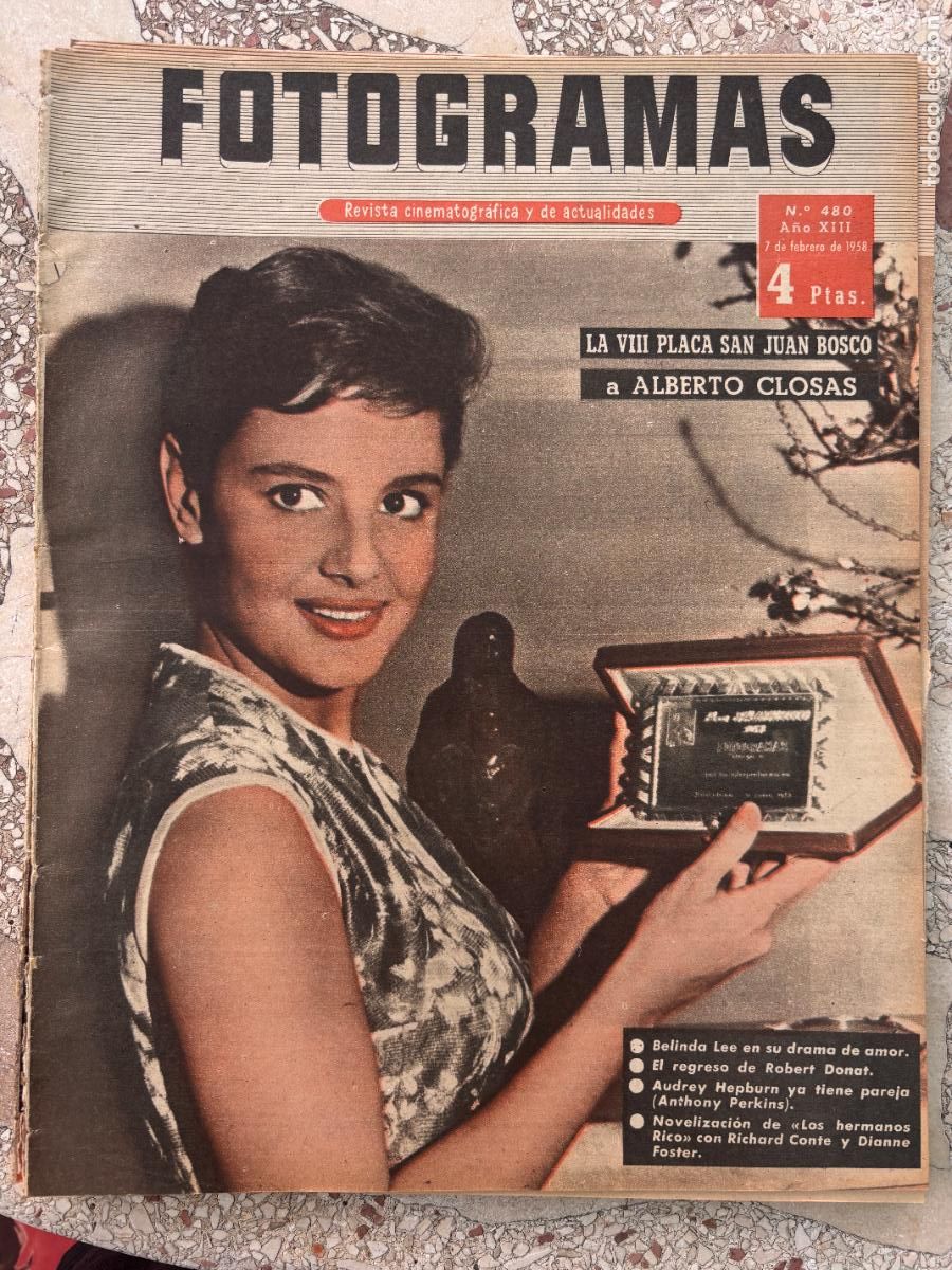 Cine: FOTOGRAMAS N&ordm; 480 A&Ntilde;O 1958. BELINDA LEE. ROBERT DONAT. AUDREY HEPBURN. RICHARD CONTE Y DIANNE FOSTER