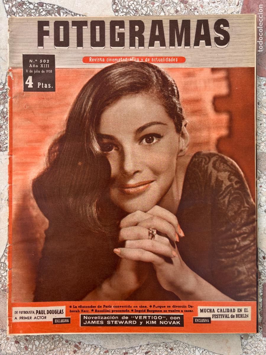 Cine: FOTOGRAMAS N&ordm; 502 A&Ntilde;O 1958. JAMES STEWARD Y KIM NOVAK. ROSELLINI PROCESADO. PAUL DOUGLAS.