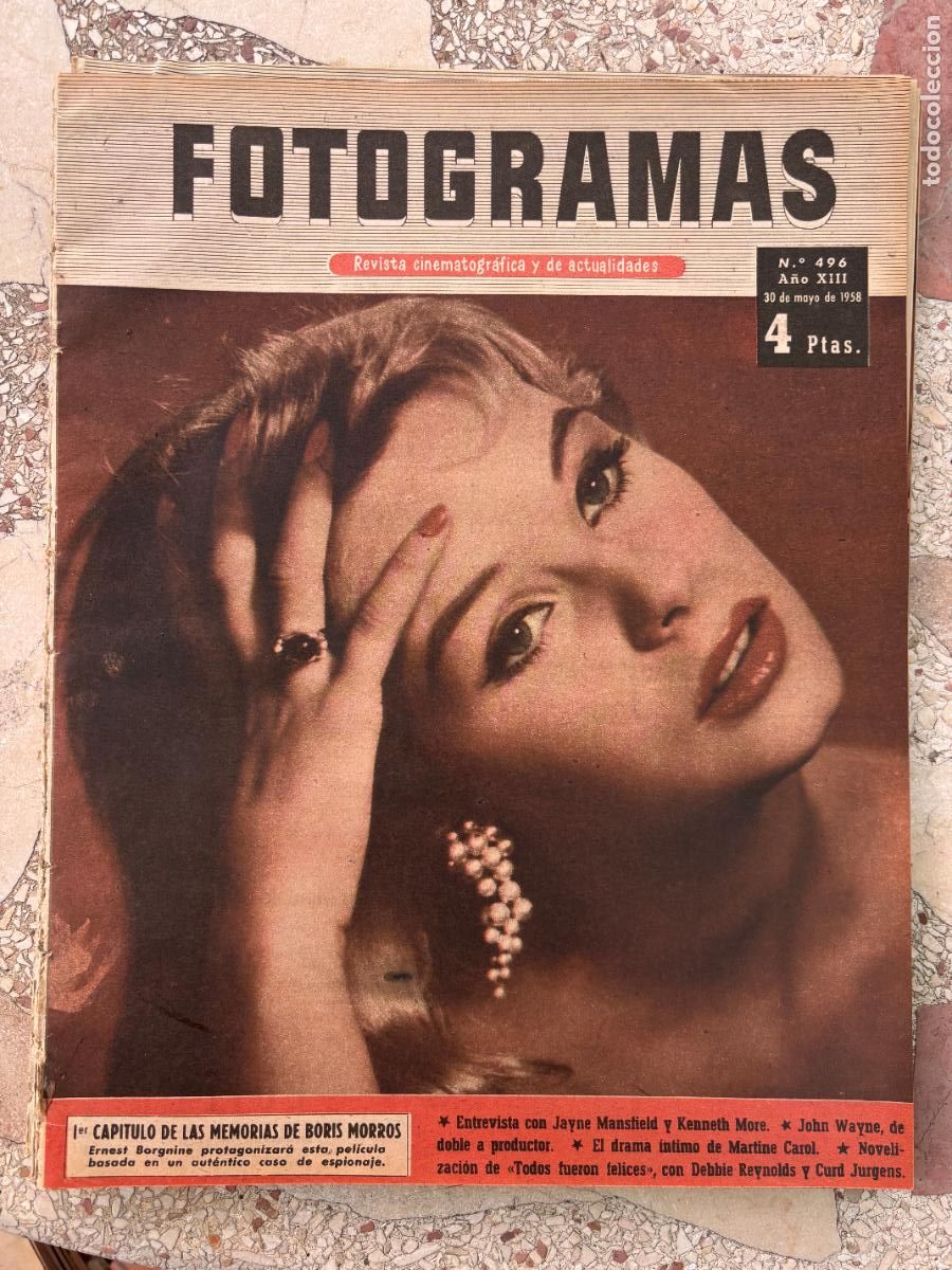Cine: FOTOGRAMAS N&ordm; 496 a&ntilde;o 1958. ENTREVISTA JAYNE MANSFIELD Y KENNETH MORE. MARTINE CAROL.