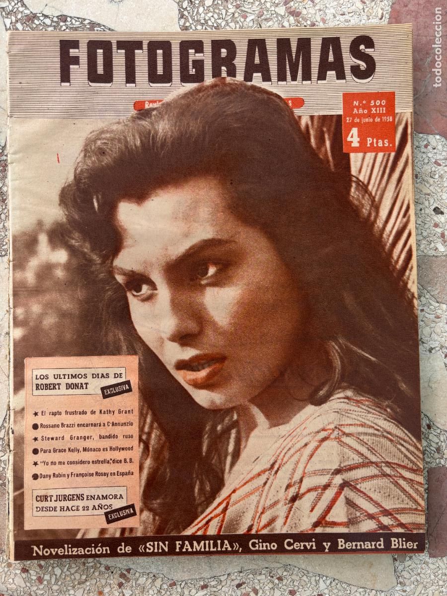 Cine: FOTOGRAMAS N&ordm; 500 a&ntilde;o 1958. GINO CERVI. BERNARD BLIER. KATHY GRANT. ROSSANO BRAZZI.