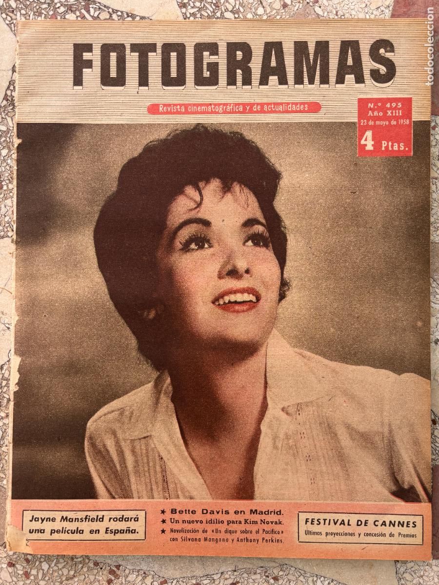 Cine: FOTOGRAMAS N&ordm; 495 a&ntilde;o 1958. JAYNE MANSFIELD. BETTE DAVIS. KIM NOVAK. SILVANA MONGANO.