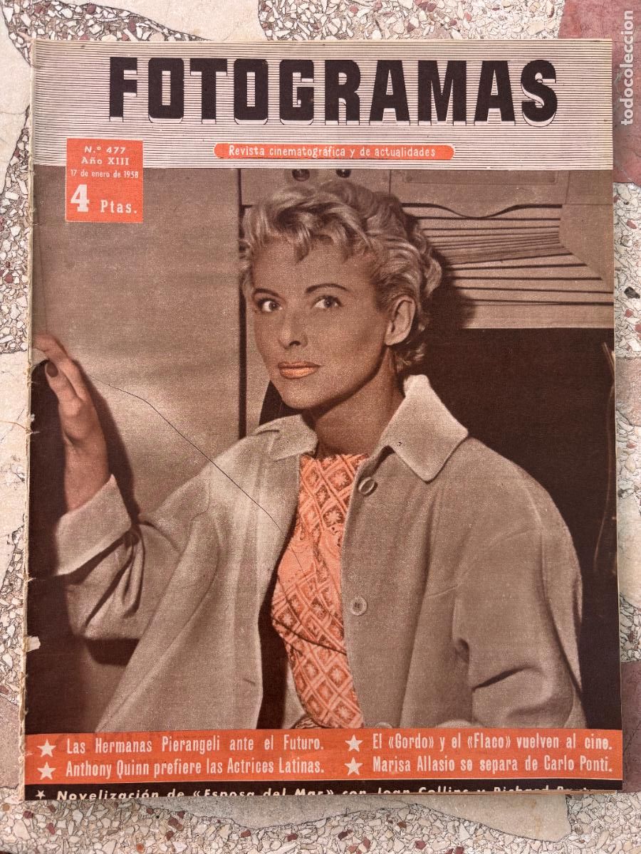 Cine: FOTOGRAMAS N&ordm; 477 A&Ntilde;O 1958. HERMANAS PIERANGELI. ANTHONY QUINN. MARISA ALLASIO. JOAN COLLINS.