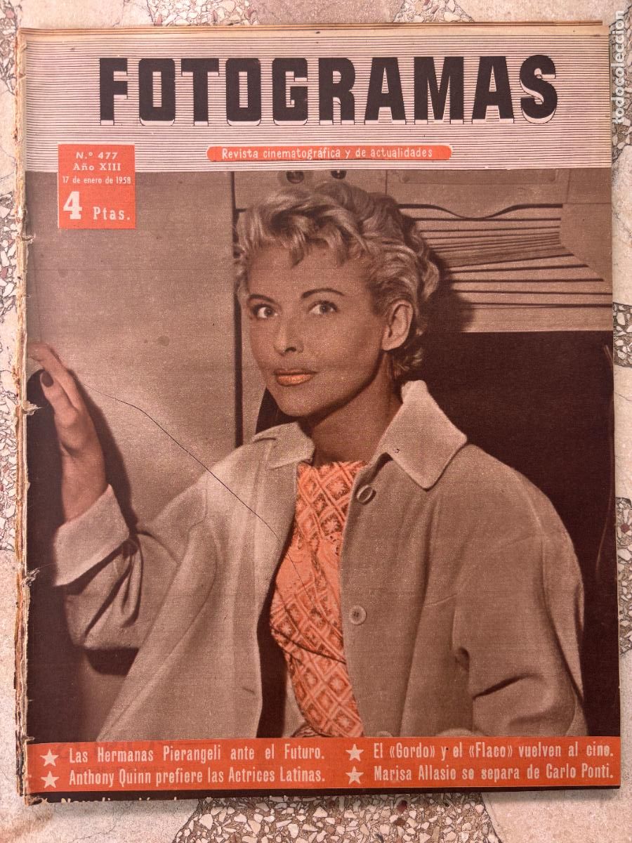 Cine: FOTOGRAMAS N&ordm; 477 A&Ntilde;O 1958. HERMANAS PIERANGELI. ANTHONY QUINN. MARISA ALLASIO. JOAN COLLINS.