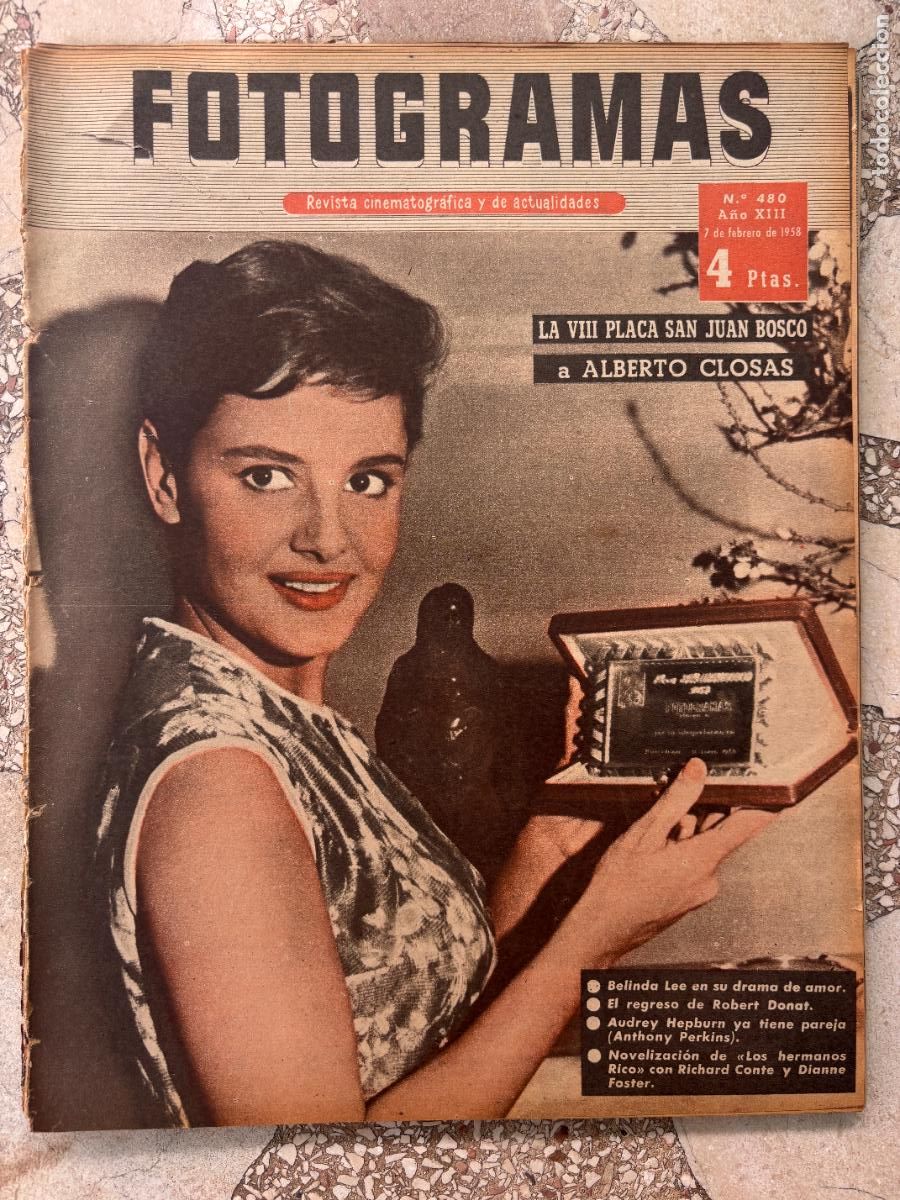 Cine: FOTOGRAMAS N&ordm; 480 A&Ntilde;O 1958. BELINDA LEE. ROBERT DONAT. AUDREY HEPBURN. RICHARD CONTE Y DIANNE FOSTER