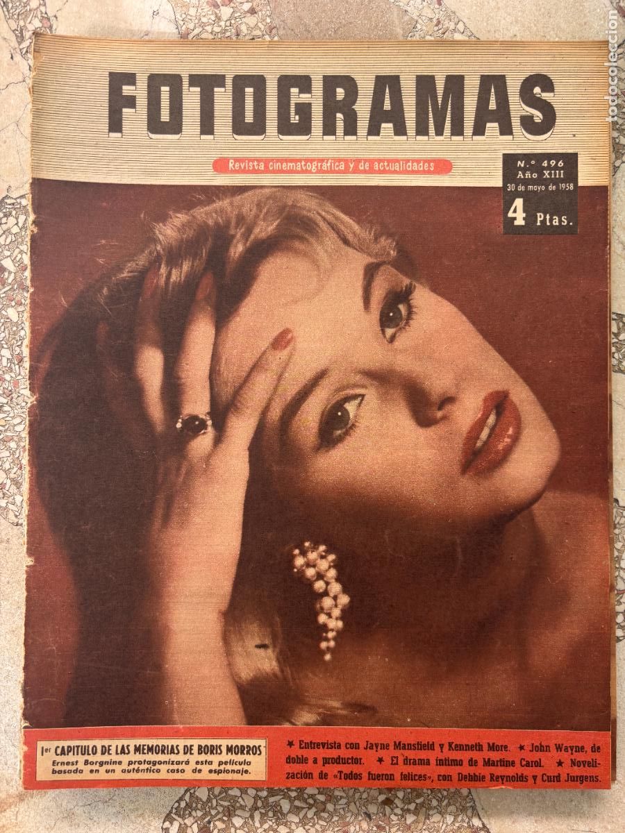 Cine: FOTOGRAMAS N&ordm; 496 a&ntilde;o 1958. ENTREVISTA JAYNE MANSFIELD Y KENNETH MORE. MARTINE CAROL.
