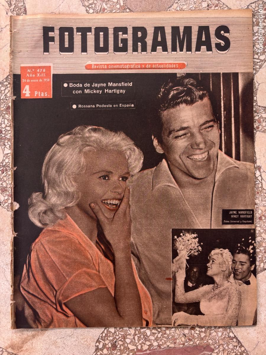 Cine: FOTOGRAMAS N&ordm; 478 A&Ntilde;O 1958. BODA DE JAYNE MANSFIELD Y MIKEY HARTIGAY EN PORTADA. ROSSANA PODESTA.