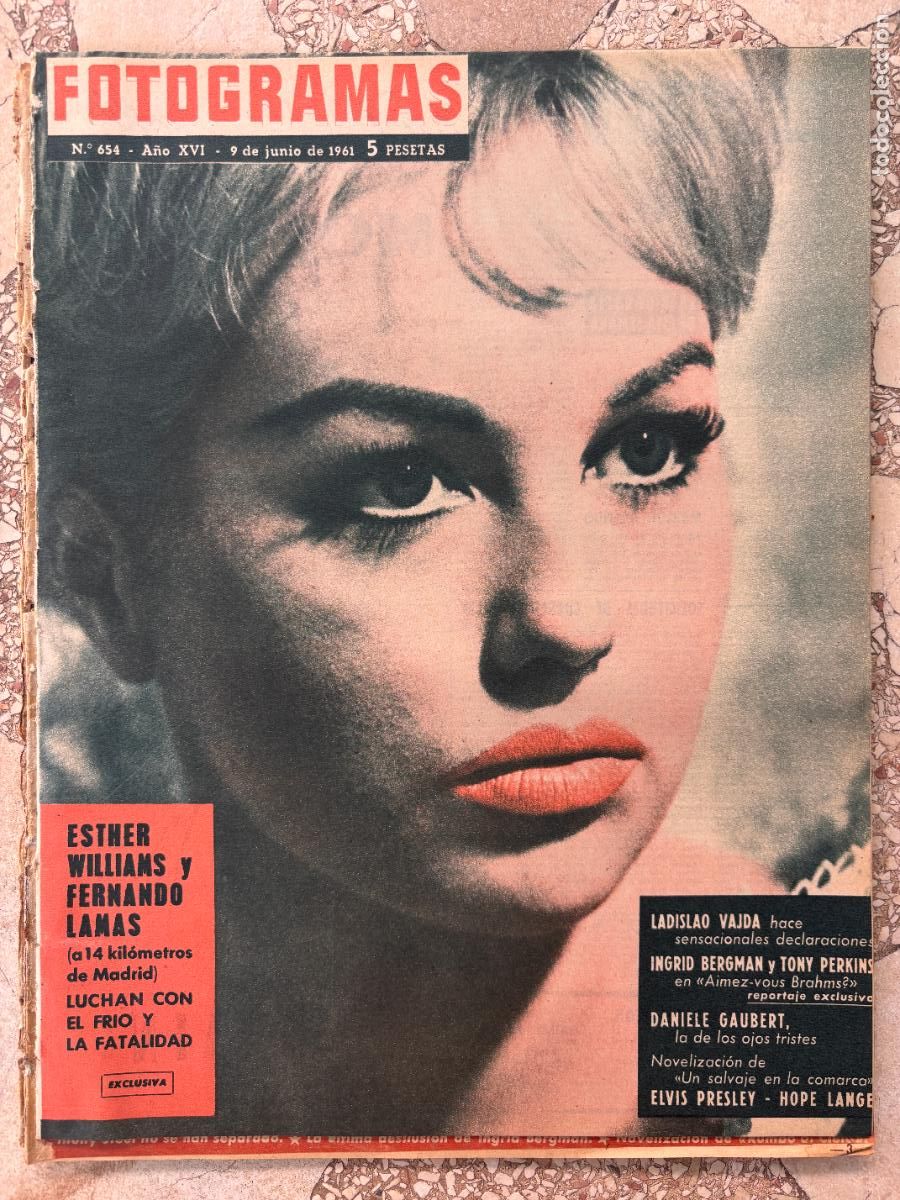 Cine: FOTOGRAMAS N&ordm; 654 A&Ntilde;O 1961. ESTHER WILLIAMS Y FERNANDO LANAS. LADISLAO VAJDA. INGRID BERGMAN.