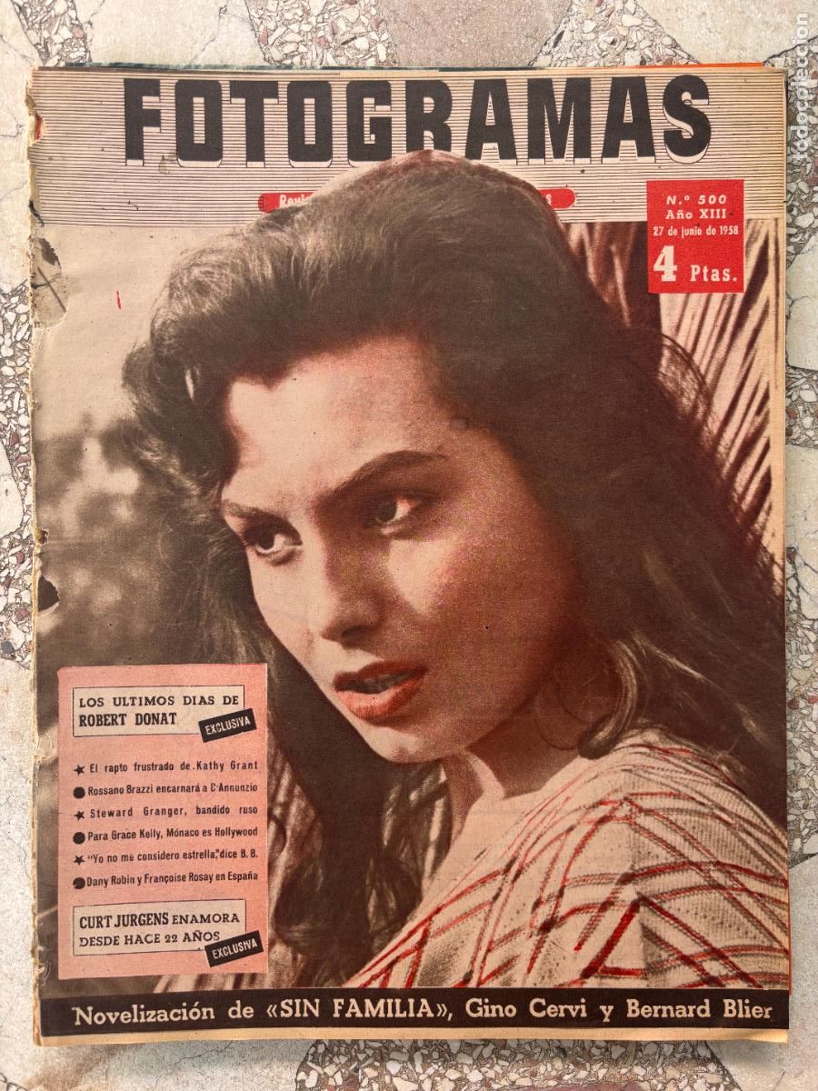 Cine: FOTOGRAMAS N&ordm; 500 a&ntilde;o 1958. GINO CERVI. BERNARD BLIER. KATHY GRANT. ROSSANO BRAZZI.