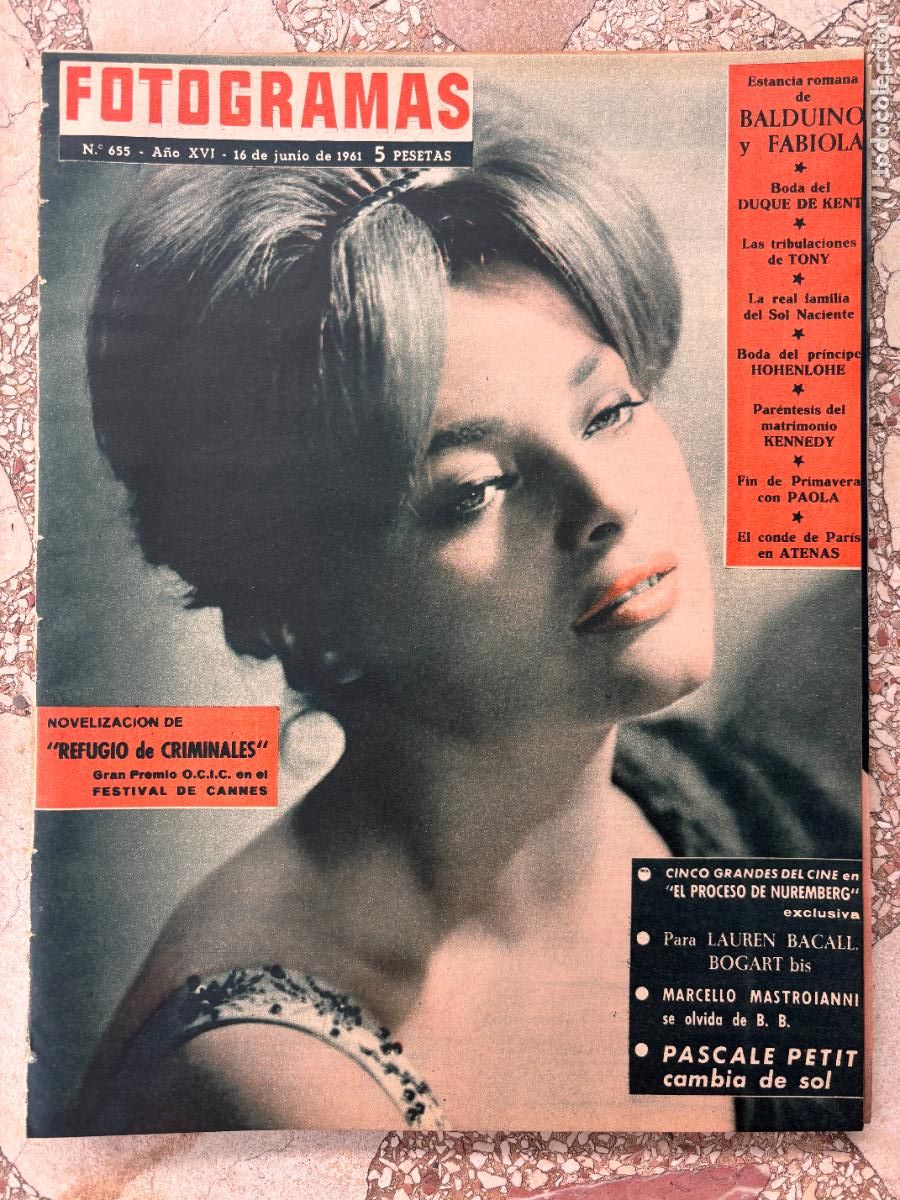Cine: FOTOGRAMAS N&ordm; 655 A&Ntilde;O 1961. LAUREN BACALL. BALDUINO Y FABIOLA. BODA DEL DUQUE DE KENT.