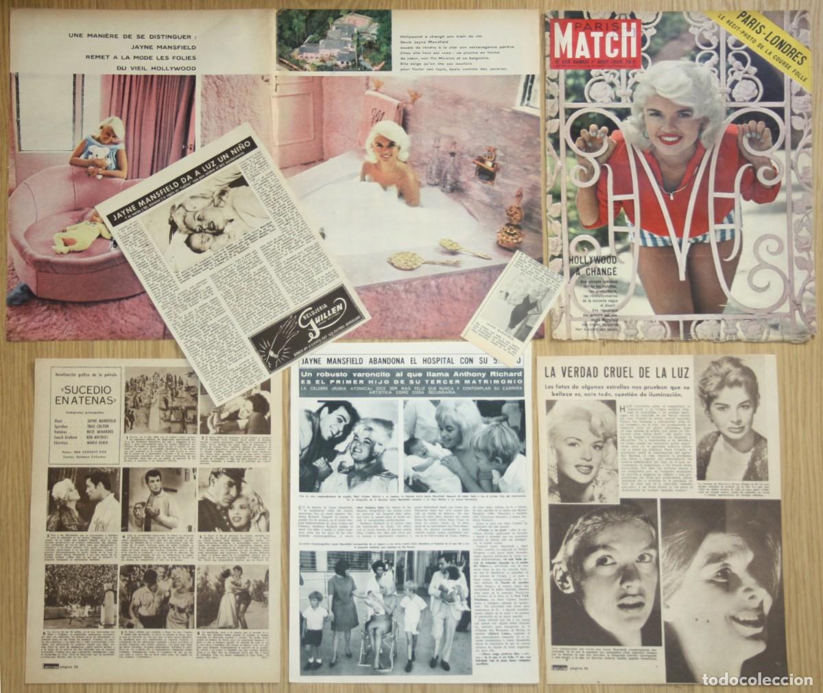 Cine: JAYNE MANSFIELD lote de prensa europe magazine clippings 1950s/1960s photos cinema actress icon