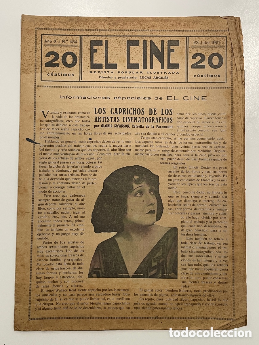 Cin&eacute;ma: El cine. Revista popular ilustrada,. 23 de julio de 1921. N&uacute;mero 484.