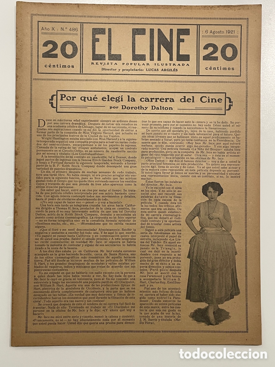 Kino: El cine. Revista popular ilustrada. 6 de agosto de 1921. N&uacute;mero 486.
