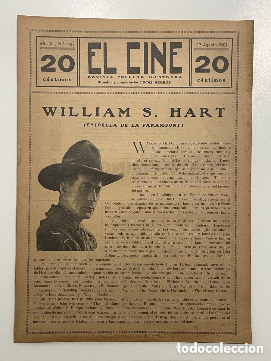 Cinema: El cine. Revista popular ilustrada. 13 de agosto de 1921. N&uacute;mero 487.