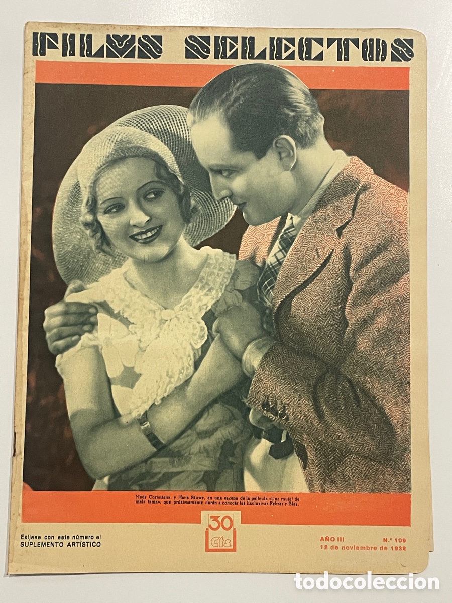 Cinema: Films Selectos. 12 noviembre 1932. N&uacute;mero 109. Mady Christians y Hans Stuwe.