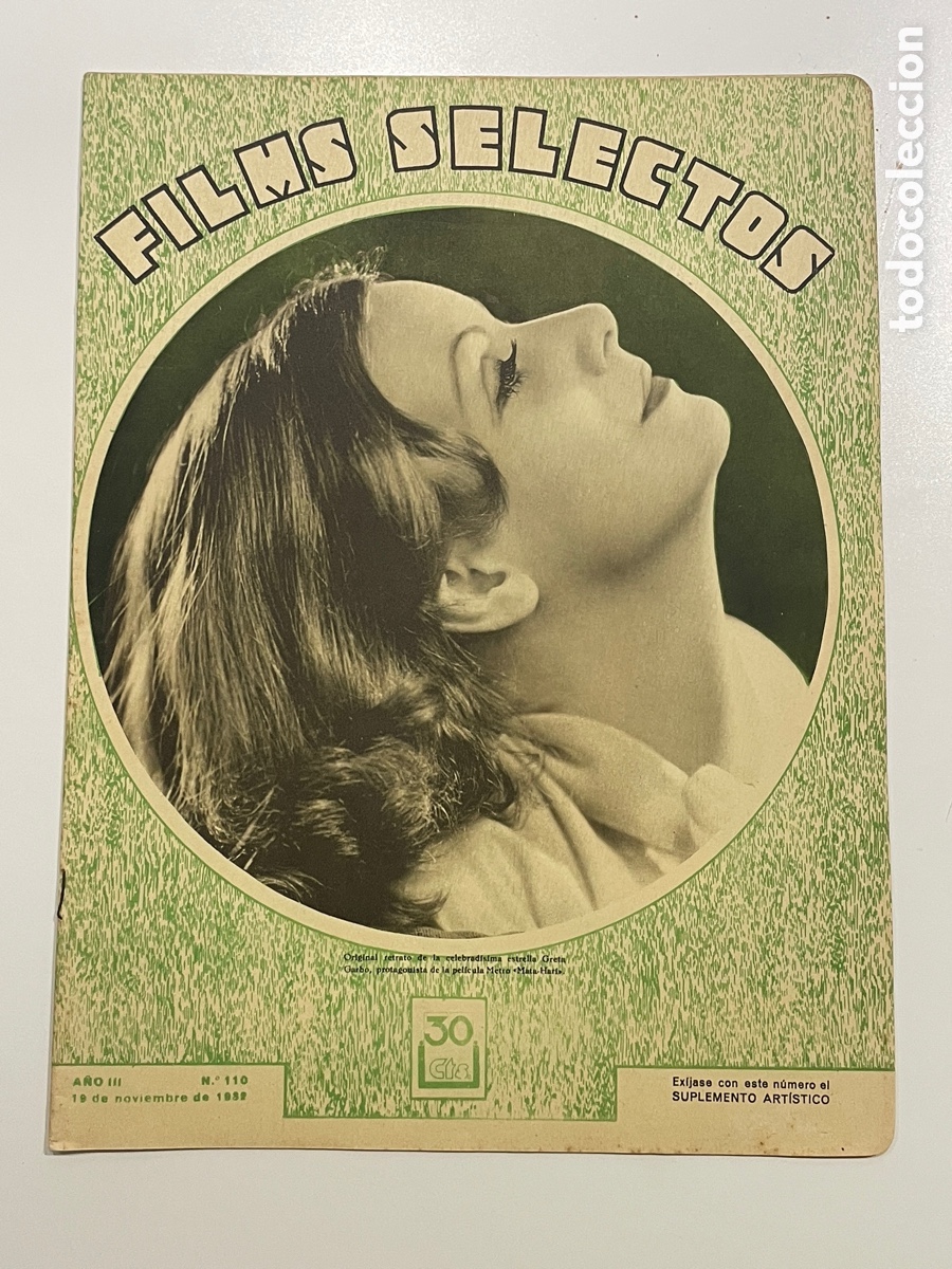 Cin&eacute;ma: Films selectos. 19 noviembre 1932. N&uacute;mero 110. Greta Garbo.