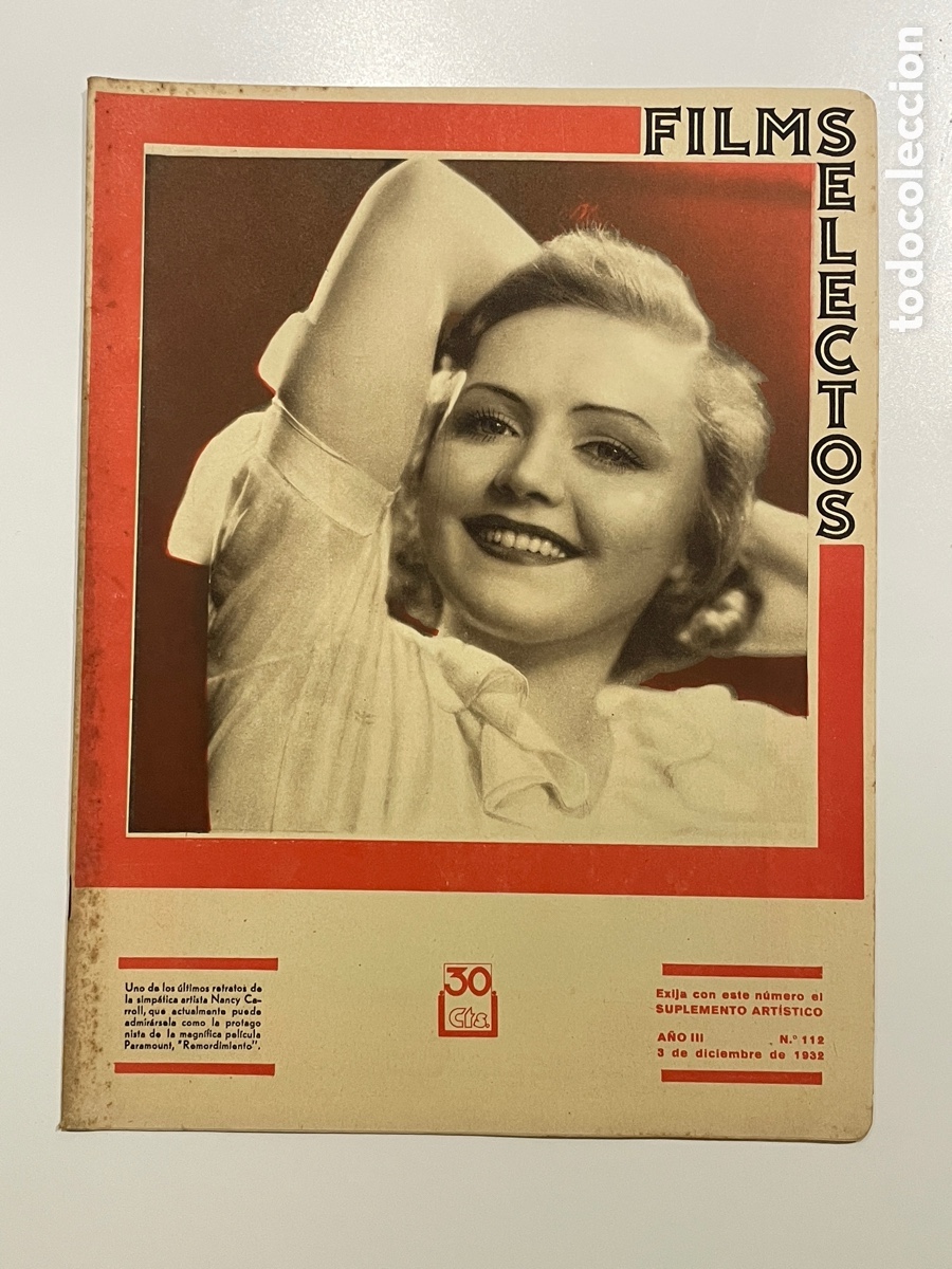 Cinema: Films selectos. Tres diciembre 1932. N&uacute;mero 112. Nancy Carroll.