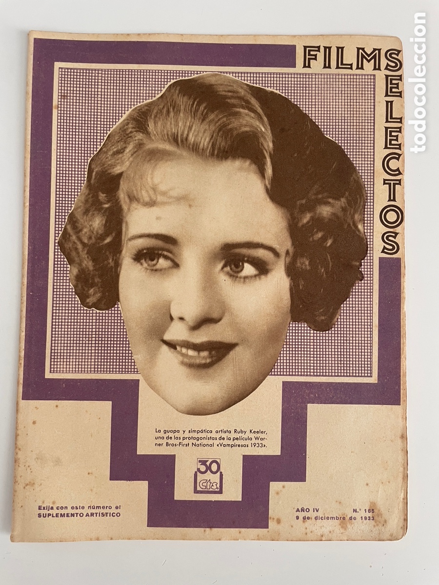 Cin&eacute;ma: Films selectos. Nueve diciembre 1933. N&uacute;mero 165. Ruby Keeler.