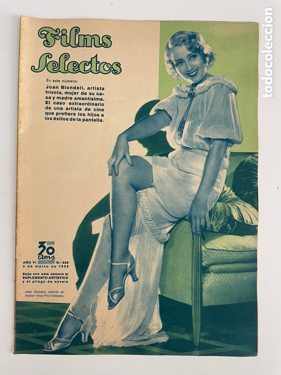 Cin&eacute;ma: Sims selectos. Tres marzo 1935. N&uacute;mero 228. Joan Blondell.