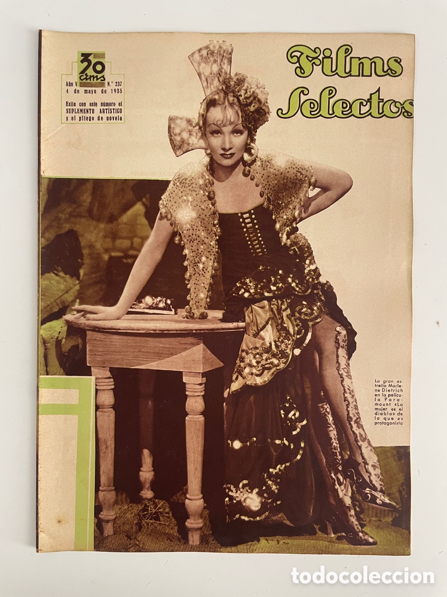 Cinema: Films selectos. Cuatro mayo 1935. N&uacute;mero 237. Marlene Dietrich.