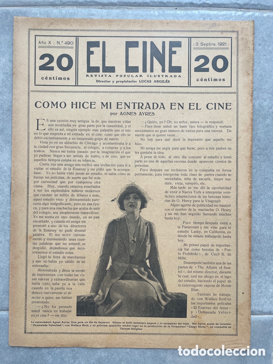 Cinema: El cine. Revista popular ilustrada. 3 de septiembre de 1921. N&uacute;mero 490.