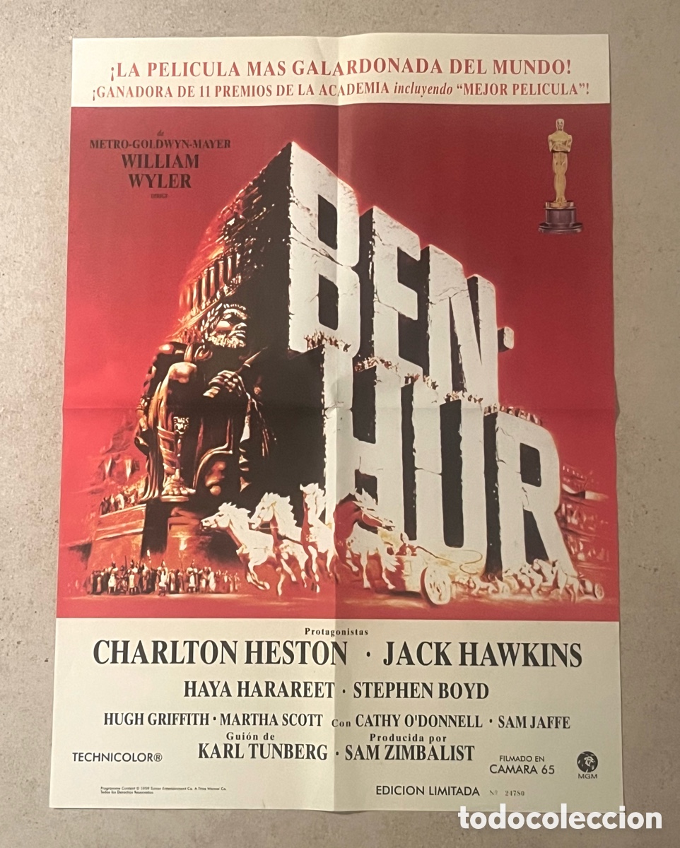 Cin&eacute;ma: CARTEL BENHUR: CHARLTON HESTON - JACK HAWKINS - EDICI&Oacute;N LIMITADA - 67 X 48 CM
