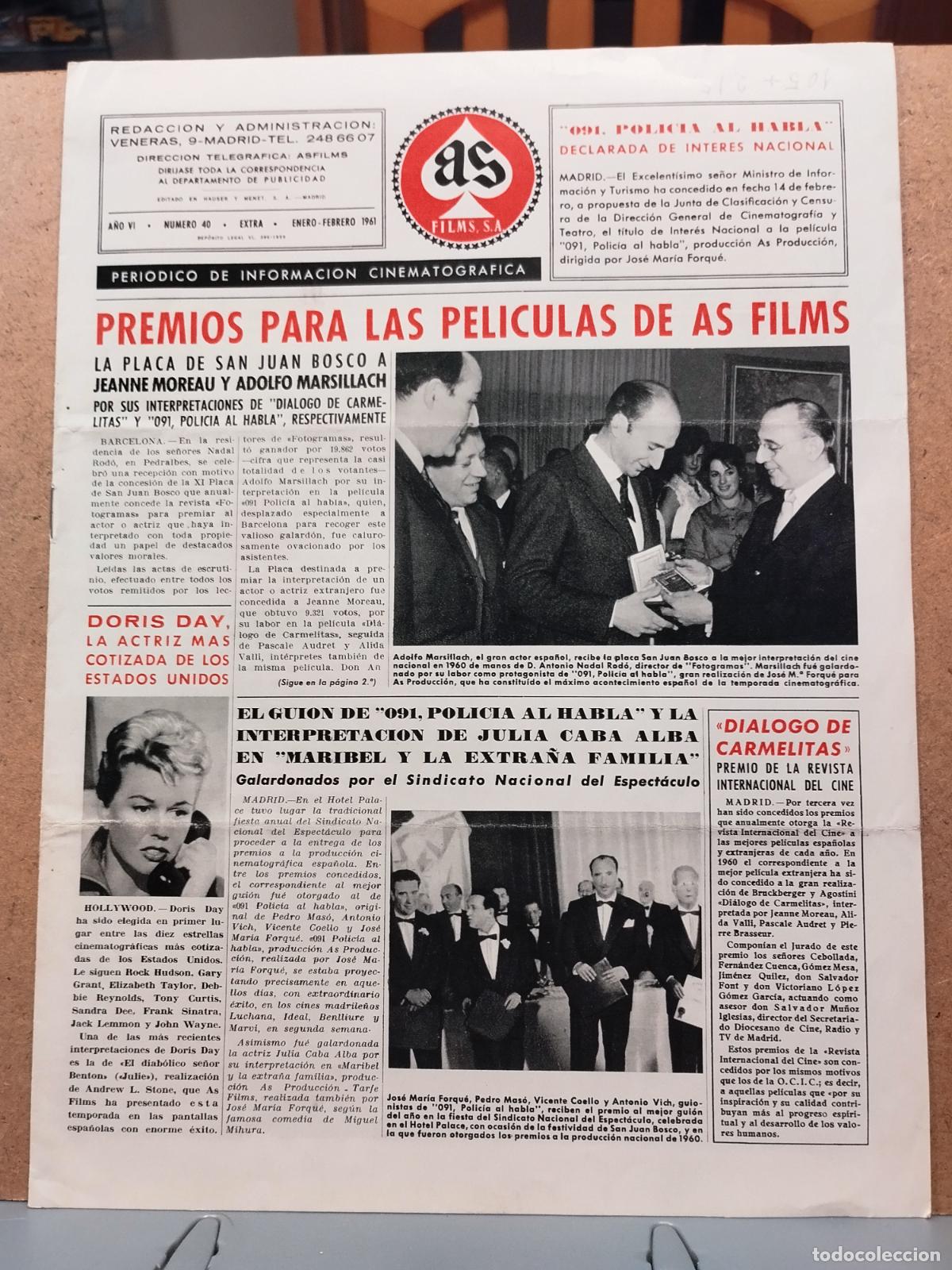 Cine: FAC AS FILMS S.A. N&ordm; 40 EXTRA ENERO - FEBRERO 1961. LEER DESCRIPCION.