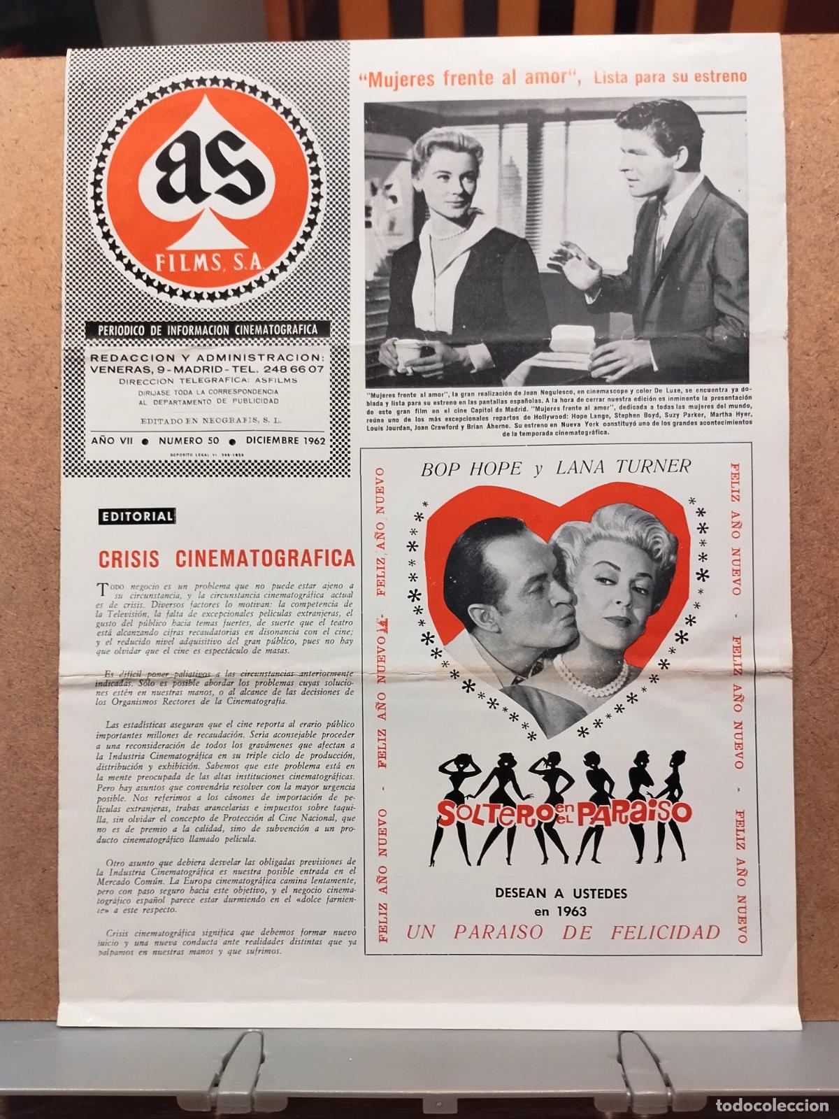 Cine: FAC AS FILMS S.A. N&ordm; 50 DICIEMBRE 1962. LEER DESCRIPCION.