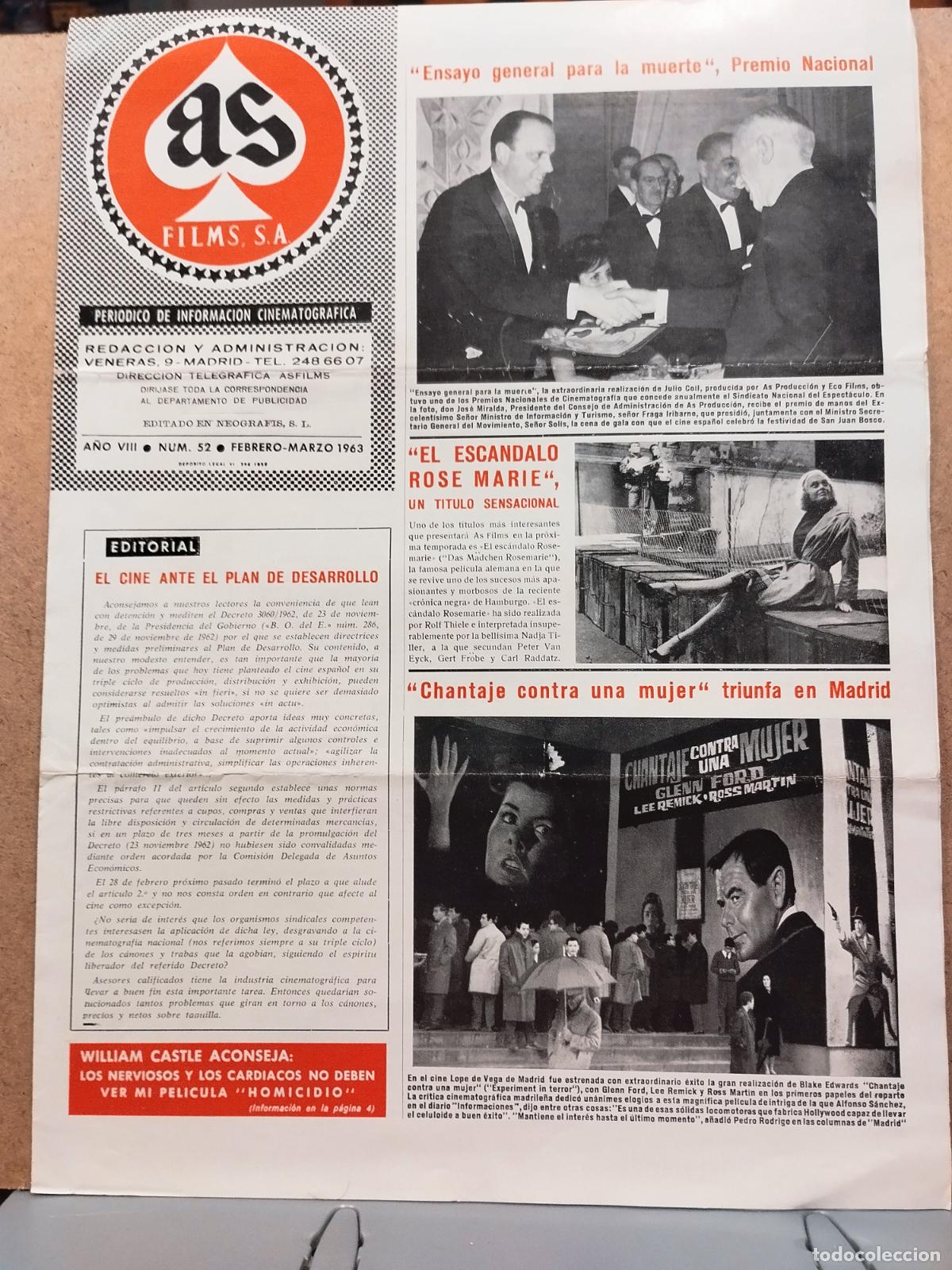 Cine: FAC AS FILMS S.A. N&ordm; 52 FEBRERO-MARZO 1963. LEER DESCRIPCION.