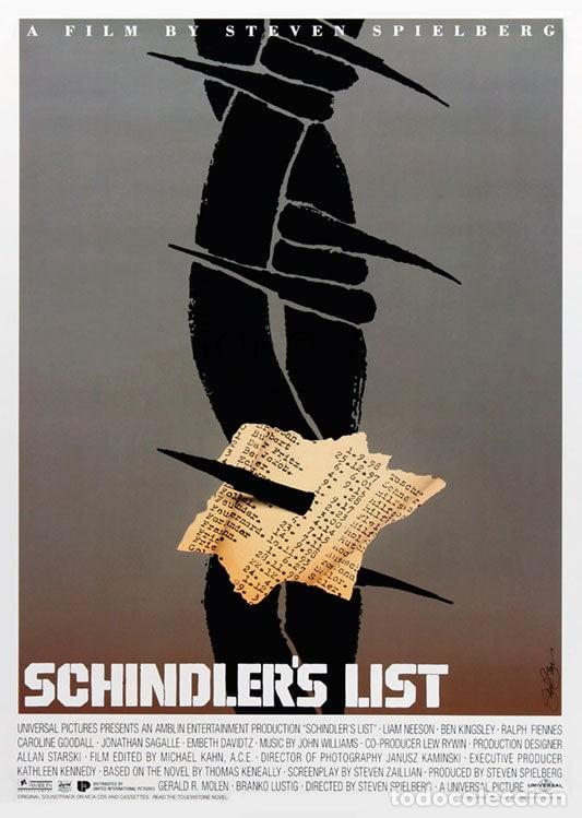 Cine: LA LISTA DE SCHINDLER. SCHINDLER'S LIST L&Aacute;MINA CARTEL 45 x 32 CMS.