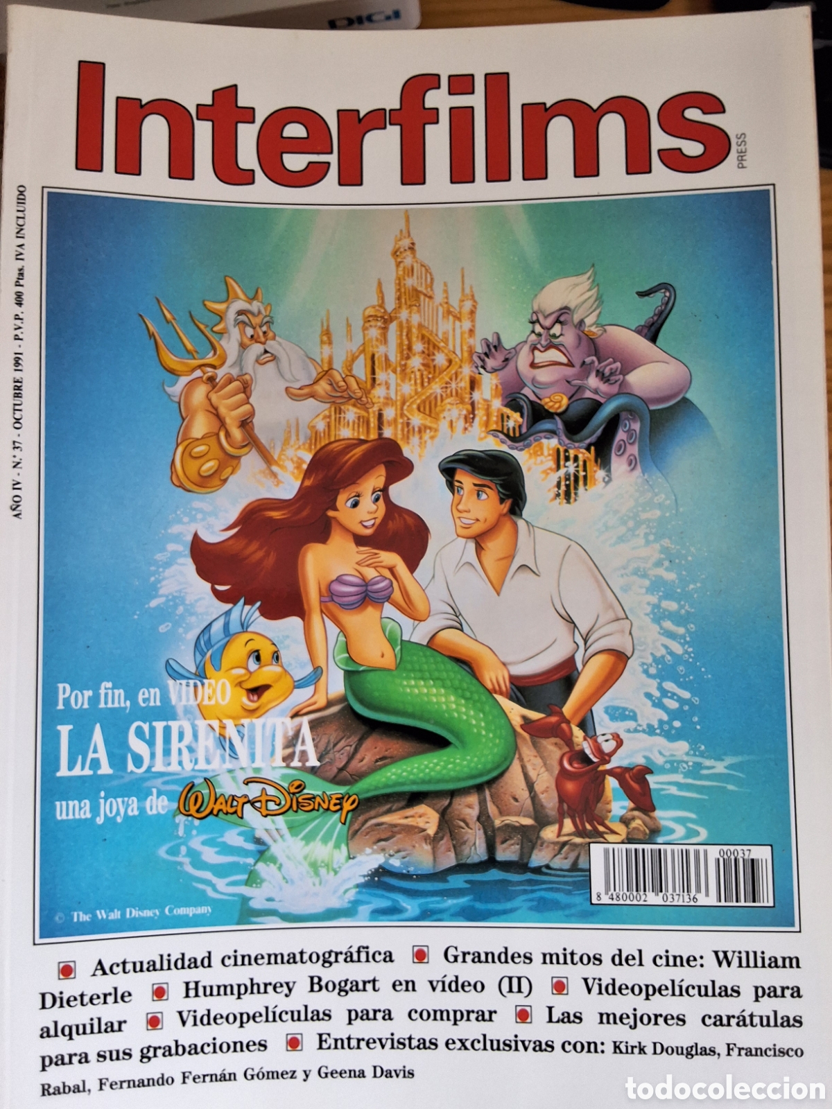Cine: Interfilms revista cine n&uacute;mero 37 a&ntilde;o 1991/10 la sirenita incluye caratulas programas