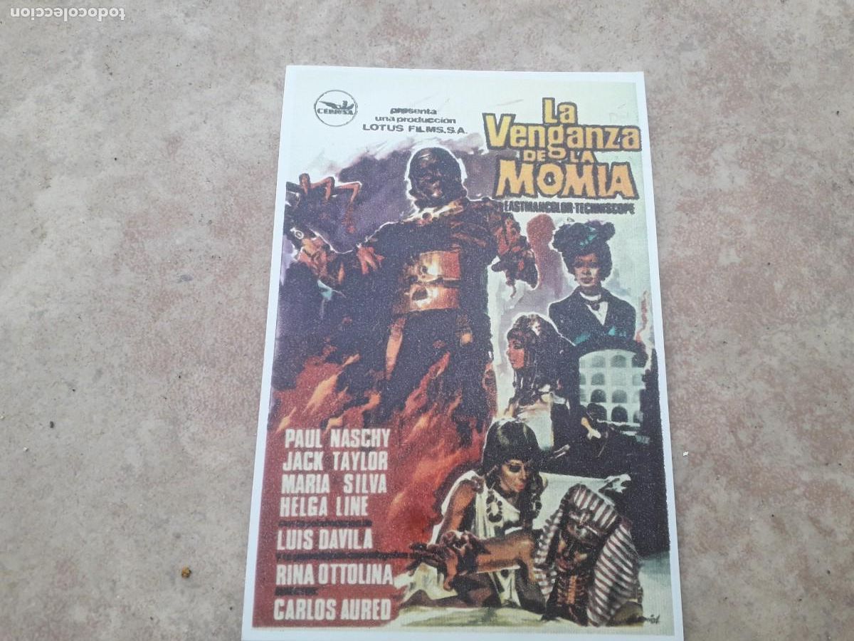 Cine: programa de cine folleto de mano la venganza de la momia reproduccion en cartulina