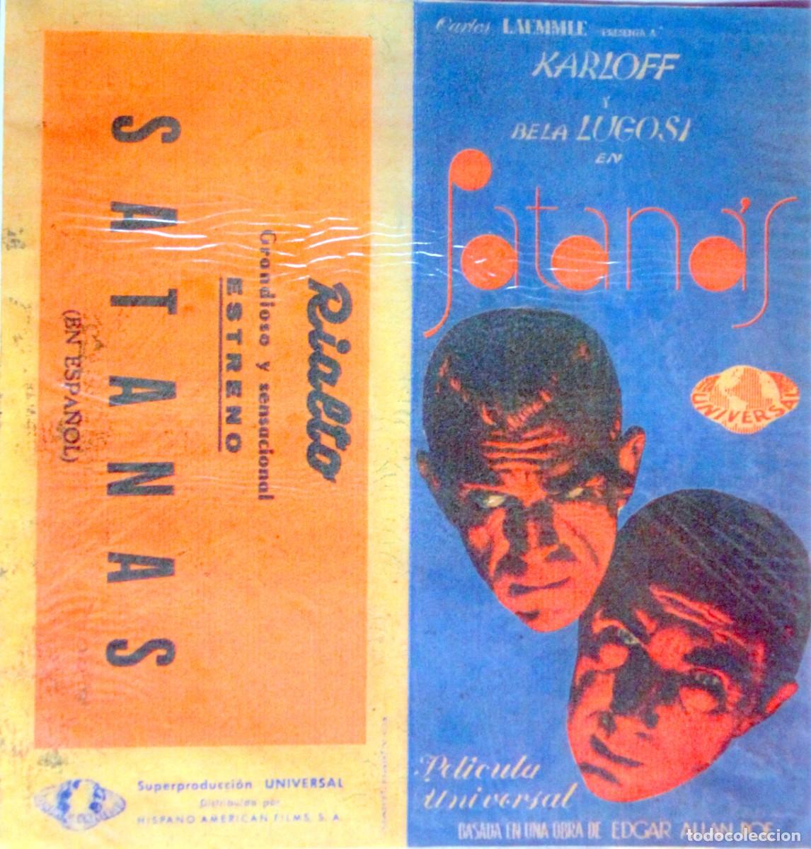 Cinema: SATANAS, BORIS KARLOFF-BELA LUGOSI, FOLLETO DE MANO - 18,5 x 19,5 cm