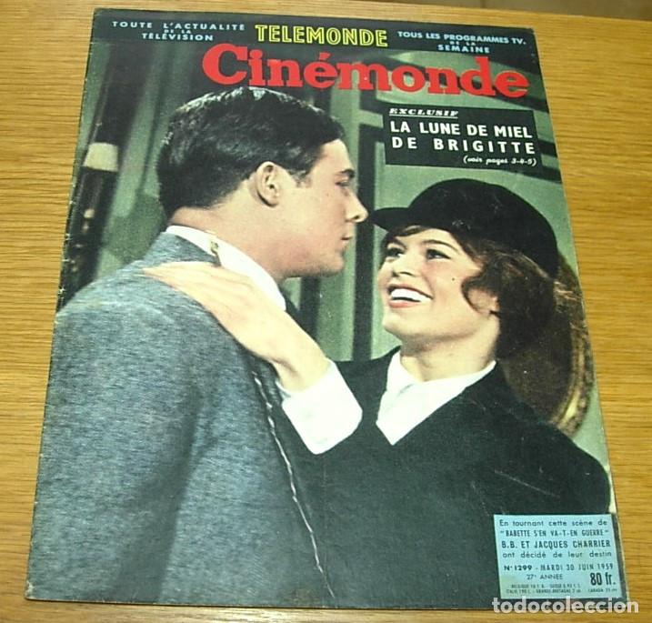 Cine: Revista Francesa CINEMONDE n&ordm; 1299 Portada BRIGITTE BARDOT JACQUES CHARRIER + 3 Pgs 1959 MARIA FELIX