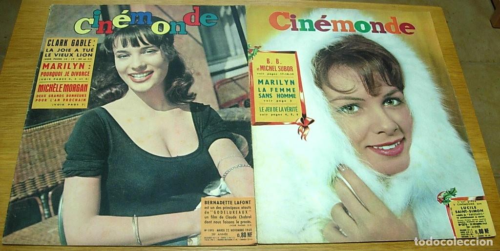 Cine: Lote 2 Revistas Francesas CINEMONDE con art&iacute;culos de MARILYN MONROE 1960
